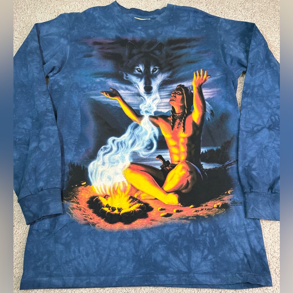 Vintage The Mountain Native American Indian Wolf Long Sleeve T-Shirt • Medium